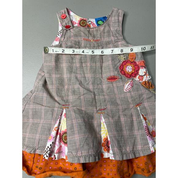 Gagou Tagou‎ Plaid Dress Jumper Sleeveless Embroidered Floral Brown 24M Cottage - Picture 10 of 10